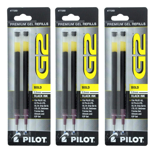 Pilot G2 Gel Ink Pen Refills Black 1.0 Mm, 2ct/pk, 3 Packs