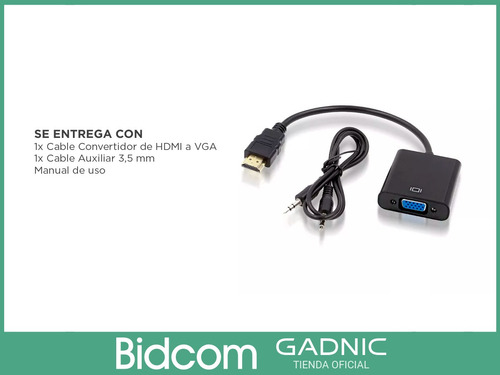 Imagen 5 de 7 de Cable Hdmi A Vga Adaptador Gadnic Conversor De Hdmi A Vga
