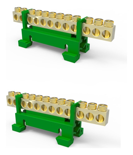 Kit Com 2 Barramentos Borneira Para Fio Terra Verde 12 Polos