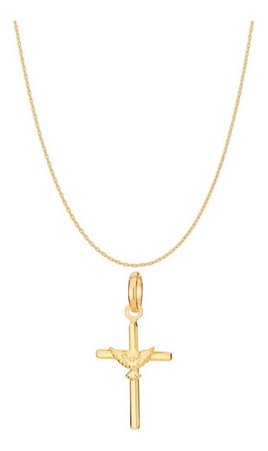 Colar Pingente Crucifixo Com Espírito Santo Banhado Ouro 18k Cor Dourado