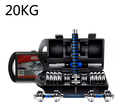 Set De Mancuernas 20kg Barra Unibles Pesas Discos De Hierro Plateado