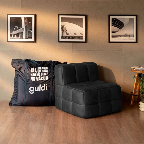Sofá Guldi Popup Com 2 Módulos Canto E Central Corino Pre... Cor Preto