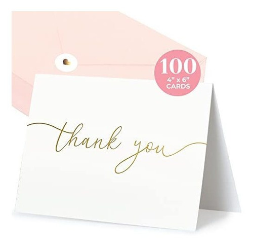 Pack De Tarjetas De Agradecimiento Con Frase En Oro 100pcs