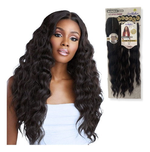 Cabelo Cacho Natural Com Top Closure Patty Fibra Futura 75cm Cor 1 Preto