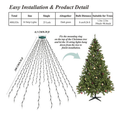 Guirnalda De 400 Luces Led Para Árboles De Navidad