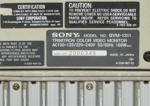 Monitor Profesional Sony Bvm-1311 Funcionando Detalles D Uso Gris (Usado)