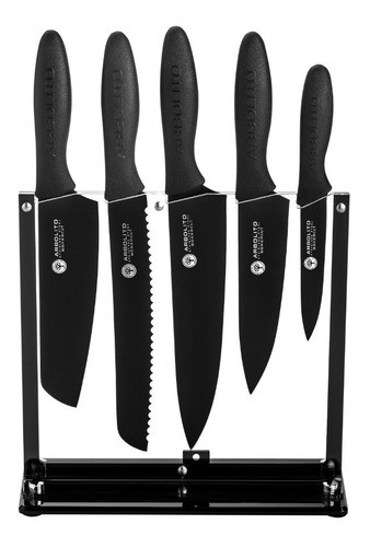 Kit Cuchillos Arbolito Bokercut Antiadherente Verduras Fruta Color Negro