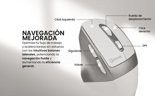 Mouse Ergonómico Getttech 1600dpi Óptico Bluetooth 2.4g
