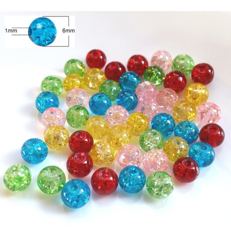 Imagen 1 de 2 de Cuentas De Vidrio Redondas 6mm Mix 5 Colores - Pack 50 Unid