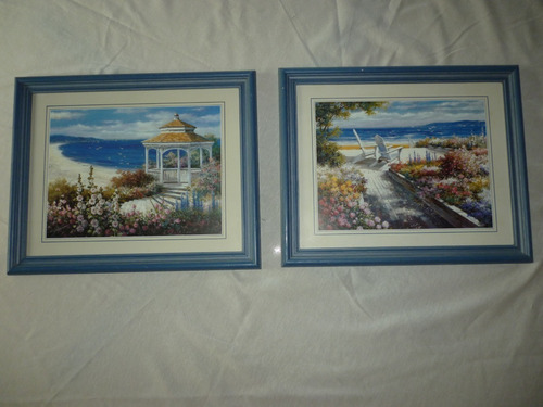 Cuadro Mediterraneo Antiguo 40 X 33 Cm Reposeras En Playa