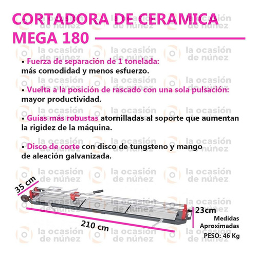 Imagen 2 de 8 de Cortadora Ceramica Porcelanato Herramienta Manual Mega 180cm