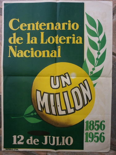 Afiche Centenario De La Lotería Nacional 1856 1956