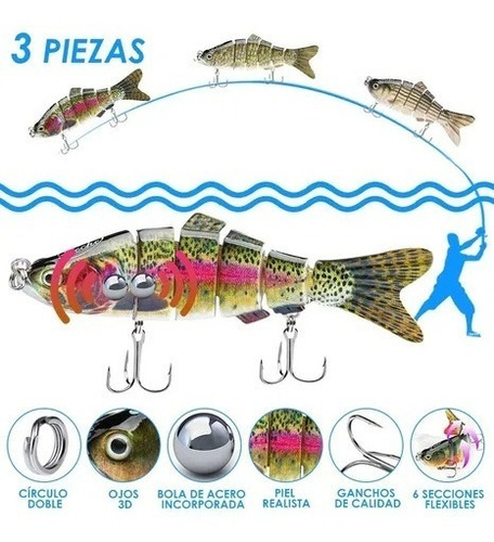 Imagen 2 de 8 de Kit Señuelos De Pesca 3 Piezas Para Agua Dulce Y Salada 10cm