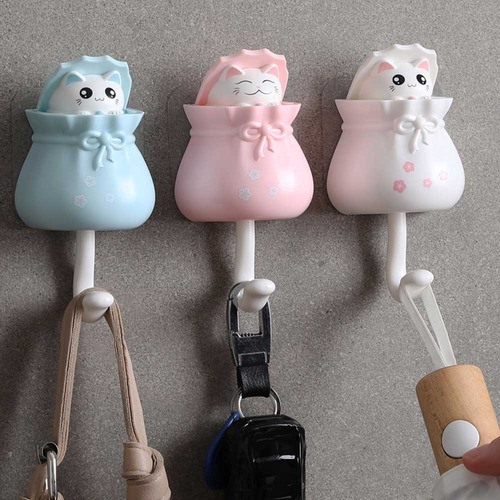 Perchero Porta Llaves Colgador De Ropa Gancho Gatito Kawaii Color Blanco