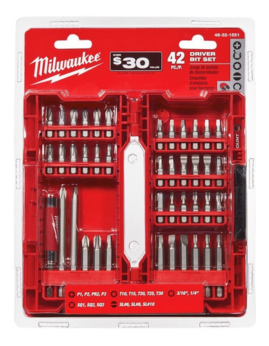 Set Juego Puntas Destornillador Milwaukee 42 Pzas 48-32-1551