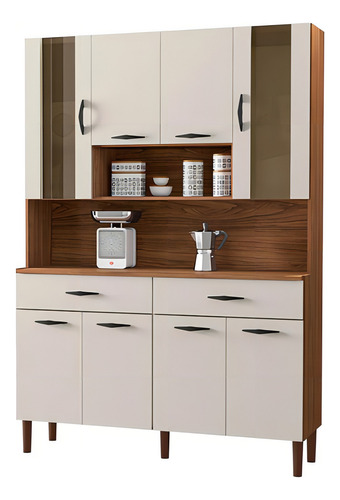 Armário De Cozinha Compacta Completa Golden Com 8p 2 Gavetas Cor Noguei/offwhite