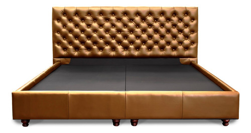 Chesterfield Cama Con Base Ks De Piel Genuina  Confortopiel Color Caramelo