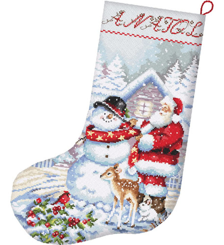 Letistitch Calcetin Navideño Contado Muñeco Nieve Santa Kit