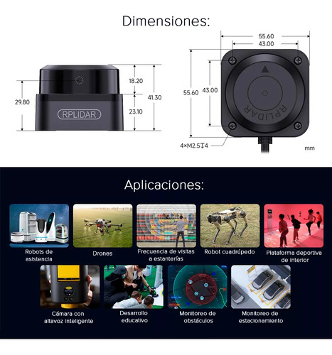Tecneu Escáner Distancia Láser 360° Rplidar C1 Navegación Mapeo 12m Deteccion de Obstáculos