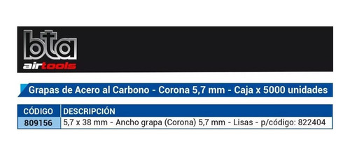 Imagen 2 de 10 de Grampas Grapa Lisas 5,7mm X 38mm X 5.000 Unidades Bta 809156