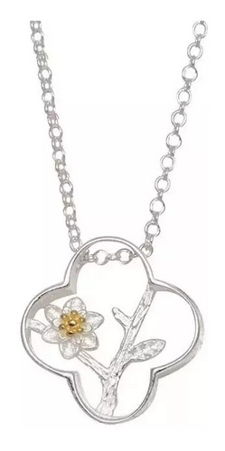 Collar Plata 925 Flor Rama Elegante Lindo Creativo Mujer 