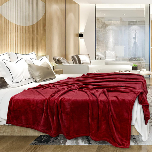Frazada Manta Plush Flannel 240 X 190cm Térmica Ultra A Soft Bordó Liso