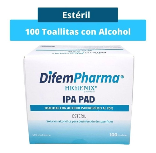 Imagen 1 de 3 de Alcohol Ipa Pad Higienix Difem Caja 100 Unidades