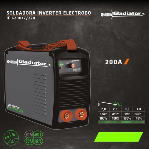 Imagen 4 de 6 de Soldadora inverter Gladiator IE 6200/7/220 gris 60Hz 220V - 230V