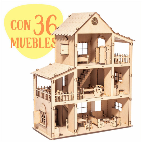 Casa Casita De Muñecas Lol En Fibro Fácil Con 36 Muebles