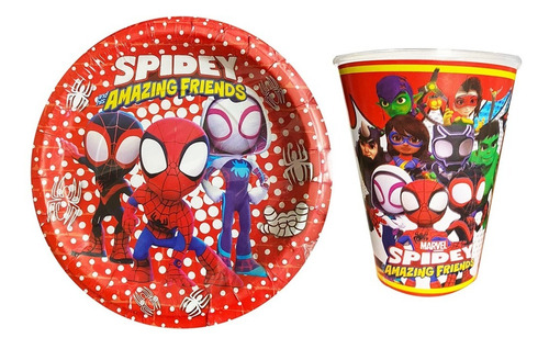 Spidey Amigos 30 Vasos + 30 Platos Fiesta Desechables