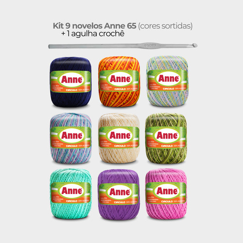 Kit 9 Linha Fio Anne 65m Para Tricô Crochê Cores Sortidas