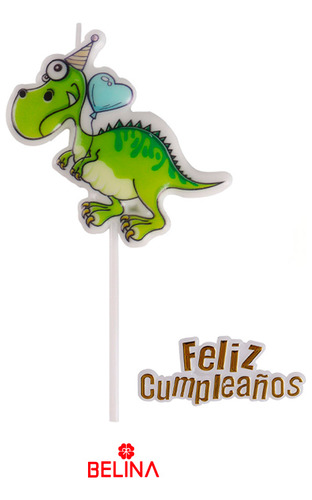 Vela Dinosaurio Feliz Cumpleaños Verde 7.5x14.5cm