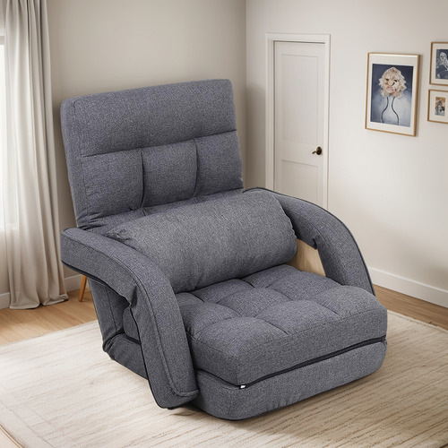 Chaise Lounge De Suelo Ajustable Plegable, Gris; Floguor