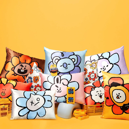 Funda De Almohada De Satén Kitsch X Bt21 (rj) Para Cabello Y