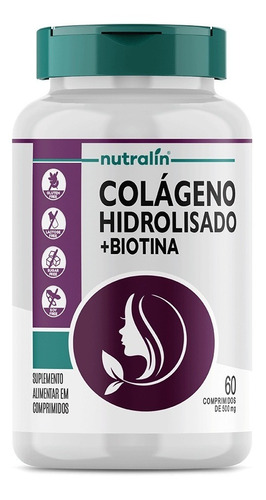 Colágeno Hidrolisado + Biotina - 60 Comprimidos - Nutralin Sabor Sem sabor