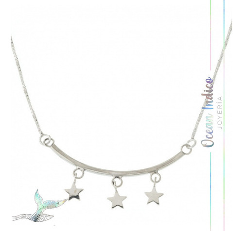 Collar Cadenita Barrita Y 3 Estrellas De Plata 925 