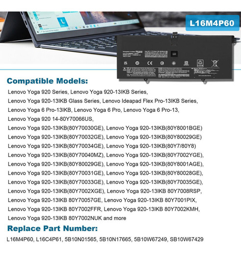 Bateria L16c4p61 L16m4p60 Lenovo Yoga 6 Pro-13ikb 80y8