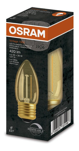 Imagen 2 de 3 de Lámpara Led Osram Vintage Velita Ambar 4.5w Luz Cálida