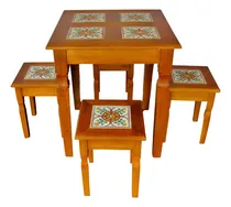 Comprar Conjunto Mesa Com 4 Bancos Madeira Com Ladrilho