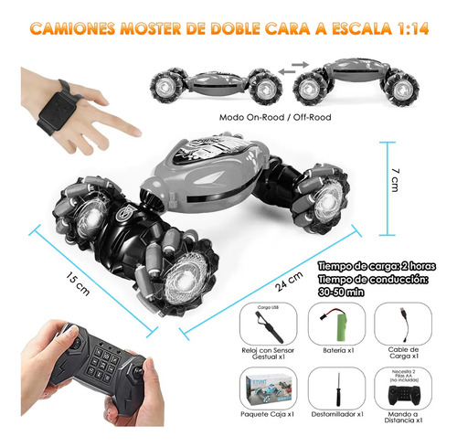 Juguete Carro Control Remoto Coche Gesto Sensor Música 1:14 Color Gris Personaje Rc & Inducción
