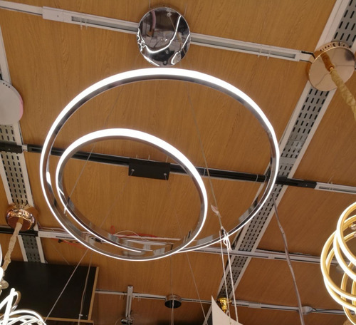 Lustre Pendente Neon Moderno Arco 50w C Controle 3 Cores Top Estrutura Prata 110v/220v