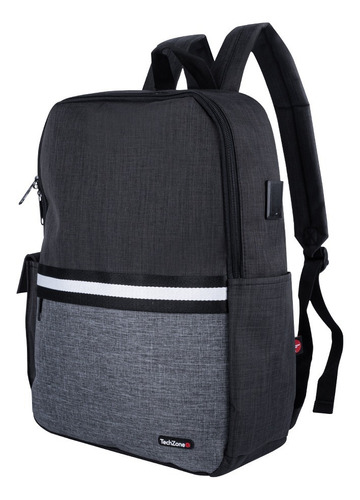 Mochila Techzone Negra Y Gris Modelo Glad Porta Laptop 15.6 Color Negro