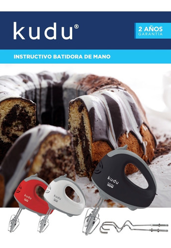 Imagen 5 de 8 de Batidora De Mano Eléctrica Kudu 150w 5v C/batidor Y Amasador