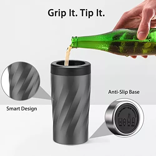 Maxso Enfriador de latas delgado, soporte para latas de cerveza con  aislamiento de acero inoxidable de doble pared 4 en 1, funciona con todas  las