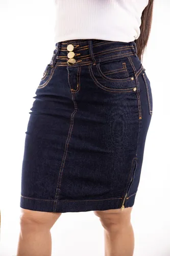 Saia Jeans Tecido Premium Moda Evang lica Cintura Alta R 16