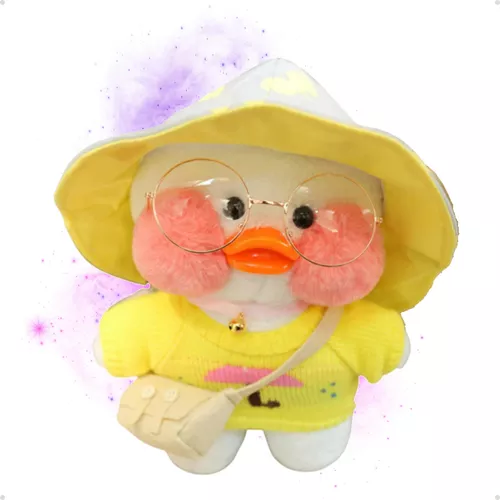 Pato de pelúcia Lalafanfan Rosa 30cm com roupas e acessórios Kawaii Ti