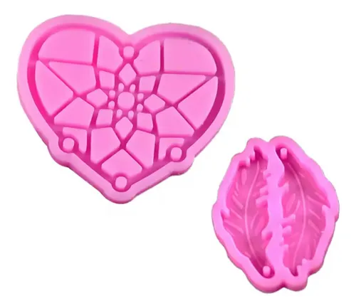 Molde Silicona Atrapasueño Corazón+pluma Llavero Aro Resina