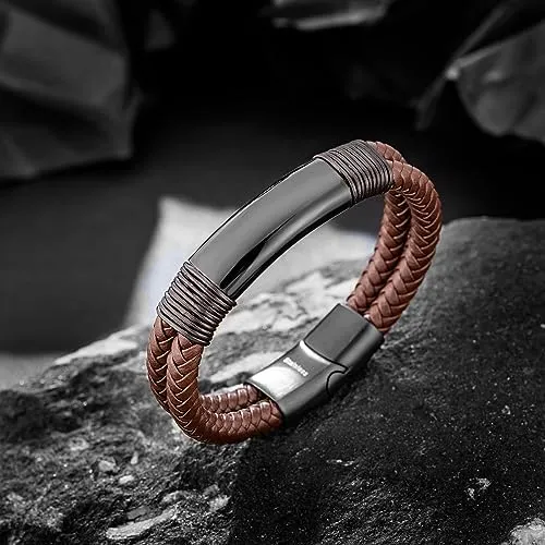 Murtoo Pulsera Para Hombre De Cuero Y Acero Pulseras Trenza