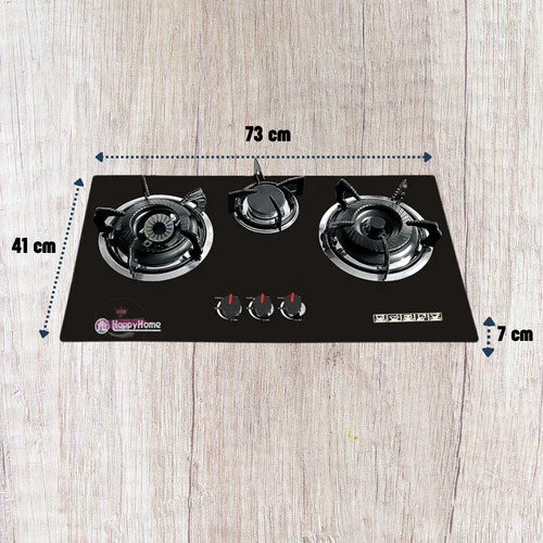 Cocina Encimera A Gas Placa Vidrio Templado Line 3 Platos