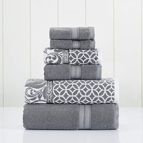 Juego De Toallas Reversibles Algodon Absorbentes Gris 6 Pzs Platino Liso